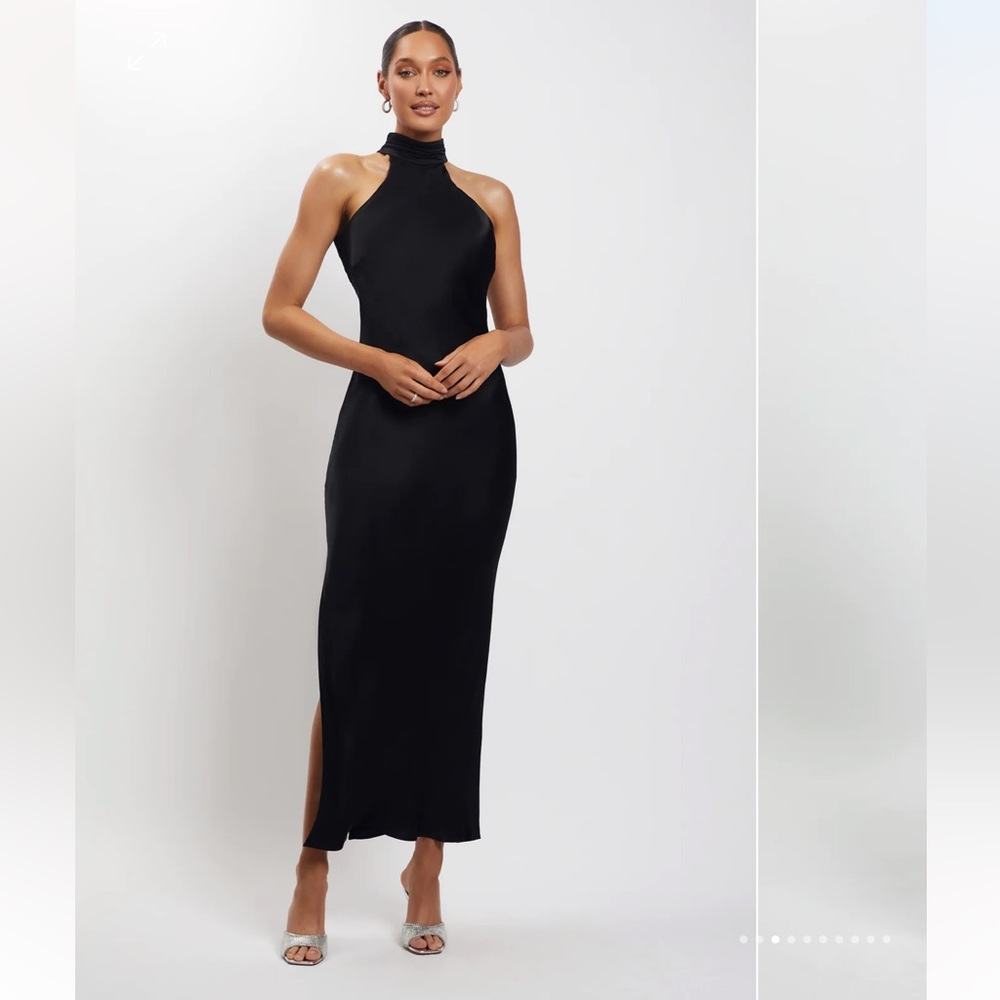 Claire Black Satin Drape Back Maxi Dress